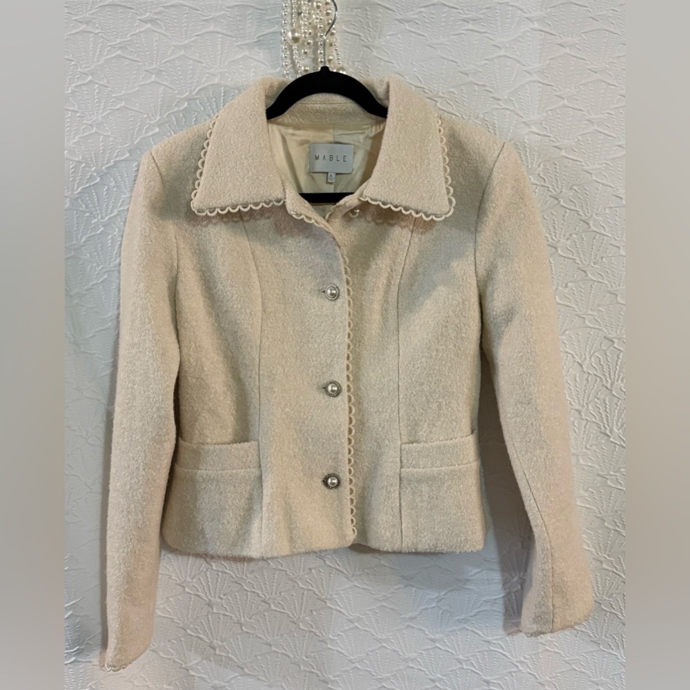 PRICE ⬇️ NWOT MABLE Cream Bouclé Scalloped-Trim Button Jacket
